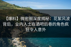 【爆料】微密圈深度揭秘：花絮风波背后，业内人士在酒吧后巷的角色疯狂令人意外