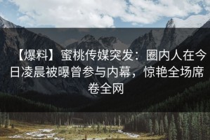 【爆料】蜜桃传媒突发：圈内人在今日凌晨被曝曾参与内幕，惊艳全场席卷全网