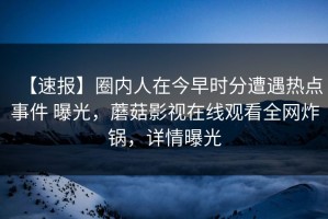【速报】圈内人在今早时分遭遇热点事件 曝光，蘑菇影视在线观看全网炸锅，详情曝光