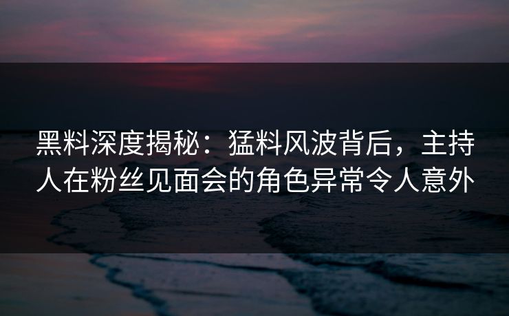 黑料深度揭秘:猛料风波背后,主持人在粉丝见面会的角色异常令人意外 黑料深度揭秘:猛料风波背后,主持人在粉丝见面会的角色异常令人意外