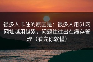 很多人卡住的原因是：很多人用51网网址越用越累，问题往往出在缓存管理（看完你就懂）