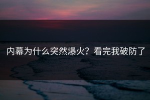 内幕为什么突然爆火？看完我破防了