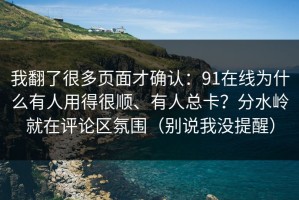 我翻了很多页面才确认：91在线为什么有人用得很顺、有人总卡？分水岭就在评论区氛围（别说我没提醒）