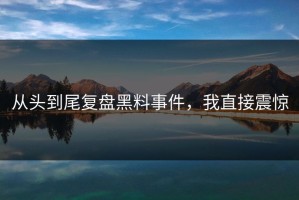 从头到尾复盘黑料事件，我直接震惊