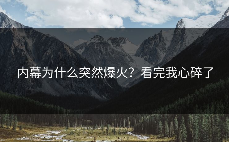 内幕为什么突然爆火？看完我心碎了
