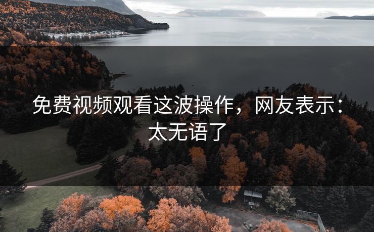 免费视频观看这波操作，网友表示：太无语了