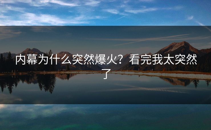 内幕为什么突然爆火？看完我太突然了